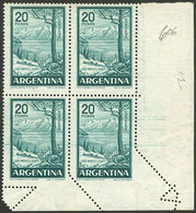 ARGENTINA: GJ.1145B, 20P. Nahuel Huapí Lake On Chalky Paper, Corner Block Of 4 With Notable IRREGULAR PERFORATION Var.,  - Nuevos