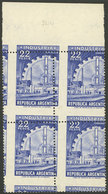 ARGENTINA: GJ.1146, 22P. Industry In Photogravure (scarce Very Dark Violet-blue Color), Block Of 4 With Very Shifted Per - Neufs