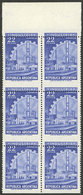 ARGENTINA: GJ.1146, 22P. Industry In Photogravure (violet-blue), Block Of 6 With Very Shifted Perforation: "INDUSTRIA" A - Unused Stamps