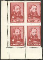 ARGENTINA: GJ.1301, Corner Block Of 4 With DOUBLE PERFORATION Below That Produces 2 Small Labels, VF Quality! - Ongebruikt