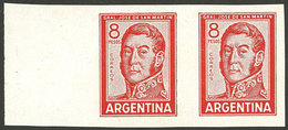 ARGENTINA: GJ.1307AP, 8P. San Martin Typographed, Rare IMPERFORATE PAIR Printed On Thick Paper Without Watermark, Only 1 - Ongebruikt