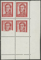 ARGENTINA: GJ.1310CJ, Corner Block Of 4 From An End-of-roll Double Paper Piece, When The Top Part Got Detached, It Produ - Unused Stamps