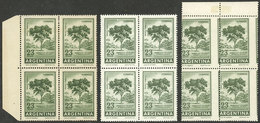 ARGENTINA: GJ.1311 + 1311A + 1311B, 23P. Quebracho Tree, Blocks Of 4 In The 3 Papers: National Unsurfaced P., Imported U - Ongebruikt