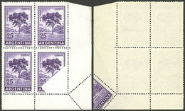 ARGENTINA: GJ.1312, 25P. Quebracho Tree In Photogravure, Corner Block Of 4, One Stamp With Large Part Unprinted, And Wit - Nuevos