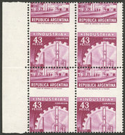 ARGENTINA: GJ.1314A, 43P. Industry On Chalky Paper, Block Of 4 With PERFORATION VERY SHIFTED Vertically (across The Midd - Ongebruikt