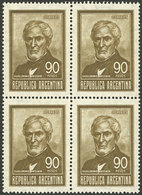 ARGENTINA: GJ.1320Aa, 90P. Brown, Block Of 4 Printed On HARD IMPORTED UNSURFACED Paper, Scarce, Excellent Quality! - Nuevos