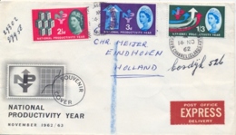 Great Britain 1962 Express FDC To Netherlands With National Productivity Year 2½ D. + 3 D. + 1sh3d - Usines & Industries