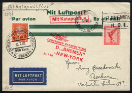 GERMANY: 30/JUL/1930 High Seas - New York, Cover Carried On Catapult Flight Via Ship Bremen, With Special Marks And Post - Altri & Non Classificati