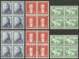 GERMANY - BIZONE: Yvert 79/81, 1949 Goethe, Cmpl. Set Of 3 Values In Used And MNH Blocks Of 4, Excellent Quality, Low St - Altri & Non Classificati