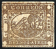 ARGENTINA: GJ.10, IN Ps. Yellowish Dun, Type 6 On The Kneitschel Reconstruction, Mint, With Top Sheet Margin (very Rare) - Buenos Aires (1858-1864)