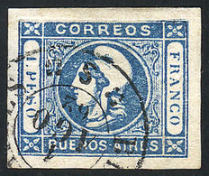 ARGENTINA: GJ.17, 1P. Blue, Semi-clear Impression, With VARIETY: Top Frame Line OMITTED, Rare And Fantastic, With Tiny D - Buenos Aires (1858-1864)