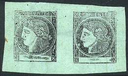 ARGENTINA: GJ.4, Yellow-green, Pair With Types 7 And 8, Light Pen Cancel, Excellent Quality! - Corrientes (1856-1880)