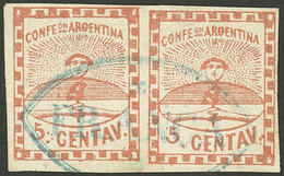 ARGENTINA: GJ.1, Pair With FRANCA Cancel Of Santa Fe In Blue, Tiny Thin On Back, Superb Front, Signed By Victor Kneitsch - Otros & Sin Clasificación