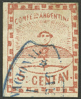 ARGENTINA: GJ.1, With Biconcave Cancel Of ROSARIO In Blue, Small Thin On Back, Fine Appearance, Rare, Signed By Kneitsch - Autres & Non Classés