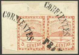 ARGENTINA: GJ.1, Pair On Small Fragment With Complete Cancels Of CORRIENTES In Small Arch, Also Straightline FRANCA Canc - Other & Unclassified