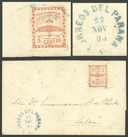 ARGENTINA: GJ.1, 5c. Red On Folded Cover To Salta With FRANCA Cancel Along Datestamp Of PARANÁ 20/NO/1860, VF! - Otros & Sin Clasificación