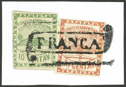 ARGENTINA: GJ.2, With VARIETY "Retouch In Lined Background", Along With A 5c. With FRANCA Cancel Of Catamarca (reconstru - Autres & Non Classés