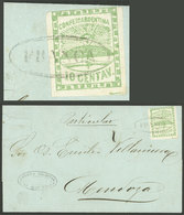 ARGENTINA: GJ.2, 10c. Green On A Folded Cover With FRANCA Cancel Of San Luis In Black (+250%), Rare! - Autres & Non Classés