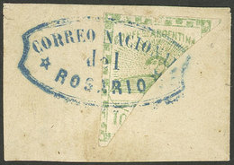 ARGENTINA: GJ.2BID, 10c. Bisect Used As 5c., On Fragment With Biconcave ROSARIO Cancel In Blue (+400%), VF Quality! - Andere & Zonder Classificatie