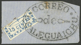 ARGENTINA: GJ.3TR, 15c. Blue TRISECT, Its Bottom Part Used As 5c. On Fragment Tied By Single Ellipse CORREO DE GUALEGUAY - Other & Unclassified