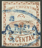 ARGENTINA: GJ.4, 5c. LARGE Figures, Composition A, With FRANCA Cancel Of Santa Fe, ONLY ONE KNOWN From This Composition  - Altri & Non Classificati