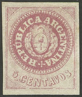 ARGENTINA: GJ.7b + D, 5c. With Accent, Rose, SEMI-WORN PLATE And Variety "8 Cut Angles", Very Rare Combination Of Both V - Otros & Sin Clasificación