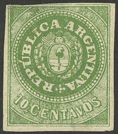 ARGENTINA: GJ.8A, 10c. Grass Green, Mint, Light Thin On Back (almost Insignificant) And Nice Front, Rare Color In Mint! - Andere & Zonder Classificatie
