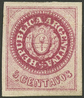 ARGENTINA: GJ.10B, 5c. Carminish Rose, Fantastic Copy, Mint With Full Original Gum (+50%), Very Wide Margins And Very Fr - Andere & Zonder Classificatie