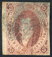 ARGENTINA: GJ.16d, 5c. 1st Printing Imperforate, Fantastic Example On Very Notable "QUADRILLÉ" PAPER (dirty In Both Dire - Altri & Non Classificati