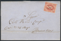 ARGENTINA: GJ.19 On Long Folded Letter Dated Corrientes 17/OCT/1864, With Typical Pen Cancellation Of Origin, Superb, Ra - Otros & Sin Clasificación