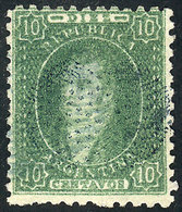 ARGENTINA: GJ.23, 10c. Worn Impression, With Ponchito Cancel Of MERCEDES In Blue, Superb And Very Rare On Rivadavias!! - Other & Unclassified