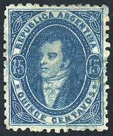 ARGENTINA: GJ.24, 15c. Semi-clear Impression, Dark Blue, Very Lightly Cancelled, Superb Example! - Other & Unclassified