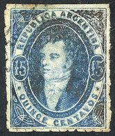 ARGENTINA: GJ.24d, 15c. Worn Impression, Printed On Very Thin Paper RIBBED IN BOTH DIRECTIONS (hessian), Very Rare, Exce - Other & Unclassified