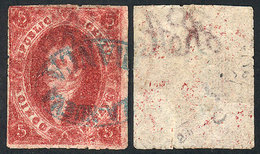 ARGENTINA: GJ.26d, 5th Printing, VERY THIN PAPER Variety (90 Microns), And With The Very Rare Blue VILLA NUEVA-FRANCA Ca - Altri & Non Classificati