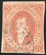 ARGENTINA: GJ.27, 6th Printing Imperf, Beautiful Dun Red Color, With Variety: Double Vertical Line At Right (very Rare), - Andere & Zonder Classificatie