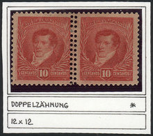ARGENTINA: GJ.157, 10c. With Small Sun Watermark And PERFORATION 12, Pair With DOUBLE VERTICAL PERF Between The Stamps,  - Autres & Non Classés
