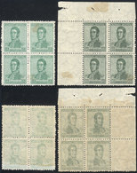 ARGENTINA: GJ.546 + 548, In Blocks Of 4 With Variety: OFFSET IMPRESSION On Back, VF Quality! - Other & Unclassified
