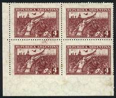 ARGENTINA: GJ.680, 4c. Block Of 4 IMPERFORATE At Bottom, Rare! - Other & Unclassified
