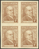 ARGENTINA: GJ.737, 1935 1c. Sarmiento, PROOF In The Issued Color, Block Of 4 Printed On Special Paper For Specimens, VF  - Autres & Non Classés