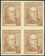 ARGENTINA: GJ.737, 1935 1c. Sarmiento, PROOF In The Issued Color, Block Of 4 Printed On Special Paper For Specimens, VF  - Other & Unclassified