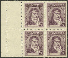 ARGENTINA: GJ.802, ½c. Belgrano Without Watermark, Block Of 4 With DOUBLE PERFORATION On The Left Border Producing 2 Sma - Autres & Non Classés