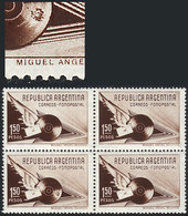 ARGENTINA: GJ.838a, 1939 1.50P. Fonopost, Block Of 4 Including The Variety "broken Record" (position 68), 2 With Tiny An - Other & Unclassified