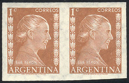 ARGENTINA: GJ.1003P, Eva Perón 1c., IMPERFORATE PAIR, Mint With Tiny Hinge Mark (it Appears To Be MNH) - Other & Unclassified