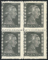 ARGENTINA: GJ.1004a, 1952 5c. Eva Perón, Block Of 4 With Complete DOUBLE IMPRESSION Very Separated Between Them, Very No - Sonstige & Ohne Zuordnung