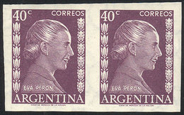 ARGENTINA: GJ.1008P, Eva Perón 40c., IMPERFORATE PAIR, Mint With Tiny Hinge Mark (it Appears To Be MNH) - Andere & Zonder Classificatie