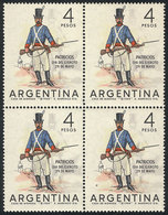 ARGENTINA: GJ.1279, 1964 Soldier, Block Of 4 With VARIETY: Gray Color Shifted To The Right (like A Ghost), VF Quality! - Sonstige & Ohne Zuordnung