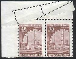 ARGENTINA: GJ.1315, 1965/8 45P. Industry, Photogravure On Chalky Paper, Pair With Spectacular Perforation Variety, Mint  - Other & Unclassified