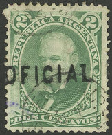 ARGENTINA: GJ.3, 1884 2c. Yellow-green, Used, VF Quality, Very Rare, With Small Stanley Gibbons Guarantee Mark On Back - Oficiales