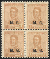 ARGENTINA: GJ.143, 1917 1c. San Martín With Vertical Honeycomb Wmk, Perf 13½x12½, Mint Block Of 4, VF Quality, Rare! - Dienstmarken