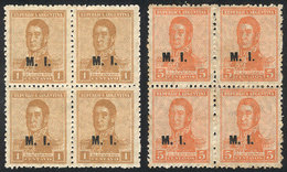 ARGENTINA: GJ.301/2, 1920 San Martín With Multiple Suns Wmk, M.I. Overprint, Cmpl. Set Of 2 Values, Mint Without Gum, VF - Service
